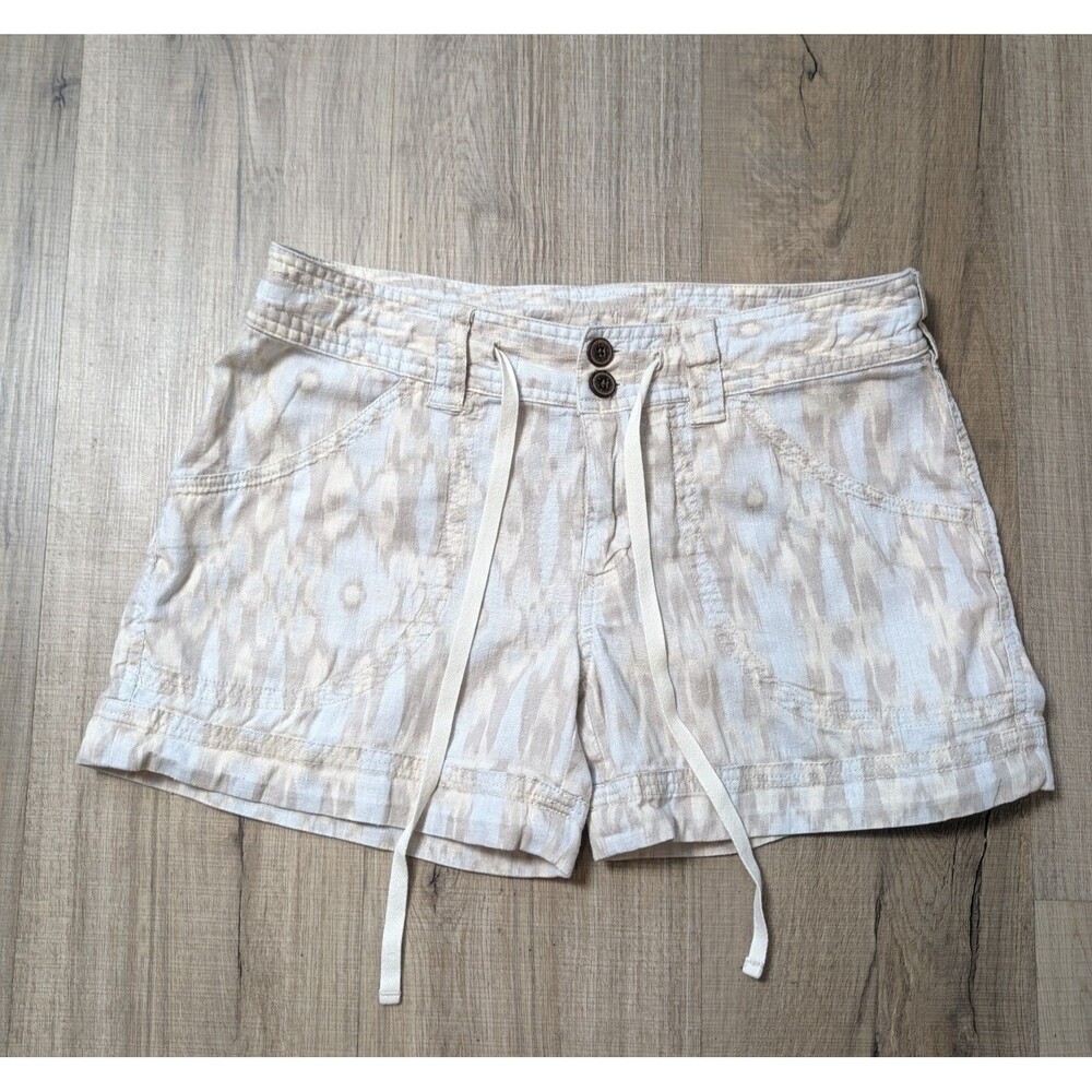 Patagonia Size 4 Island Hemp Shorts Beige Tan Ikat Printed Cotton Drawstring